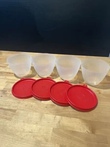 Set of 4 Vintage TUPPERWARE (A) Clear Bowls w/Red & Clear Lids 148-28 X4 Red - Picture 1 of 12