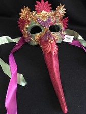 Katherine'S Collection Retired Red & Gold Long Masquerade Mardi Gras Mask Nos