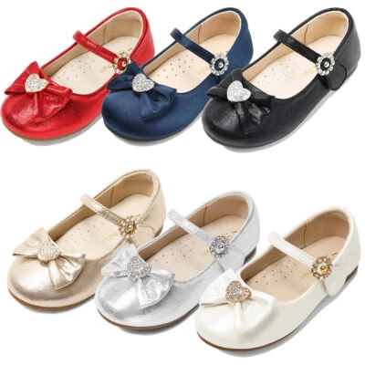 Baby Girls Mary Jane Flat Shoes Rhinestone Ballerina Flats Wedding Dress Shoes - Image 1 of 4