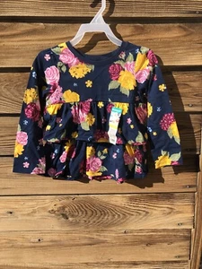 Camiseta Babydoll Garanimals Niñas 3T Floral Azul Manga Larga Estampada Nueva - Imagen 1 de 8