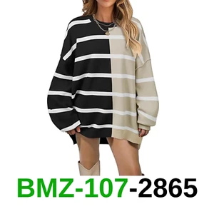 MEROKEETY Women's Fall Striped Oversized Pullover Sweaters 2024 Long Sleeve, XL - Picture 1 of 5
