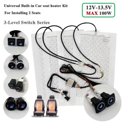 Universal Car Seat Heater Kit For 2-Seat Carbon Fiber Heating Pad 3-Level Switch - Image 1 of 4