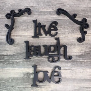 5 Piece Black Letter Sign Decor 'Live Laugh Love' Word Art Wall Mount Home Art - Picture 1 of 13