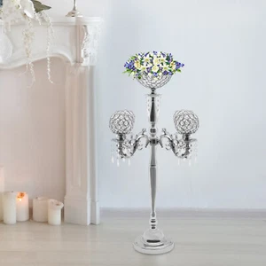 Candelabro portacandele 5 bracci con vaso fiori centrotavola portacandele argento - Foto 1 di 17