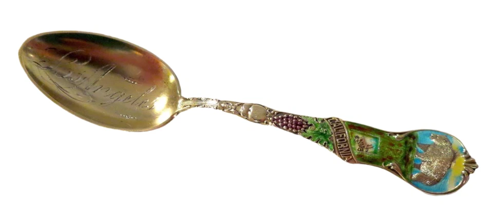 CALIFORNIA Esmalte ESTERLINA Cuchara ANTIGUA Nouveau Watson "LOS ANGELES" OSO DORADO Foto 1 de 4