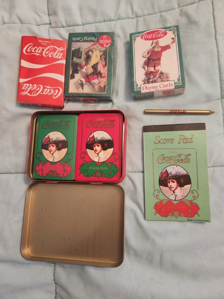 Vintage Coke Cola Card lot. 5 Decks, Tin Case, Score Card and Pencil.ALL ORIGINA - Image 1 of 4