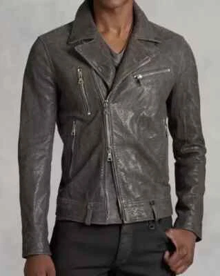 John Varvatos Laser Cut Leather Jacket GRAIL- Size EU52 US42 Gray Foto 1 de 3