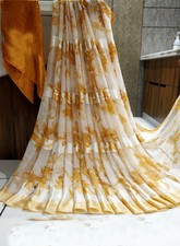 Satin Patta Indian Saree Floral Printed Women Bollywood Dress Sari Blouse 5YD