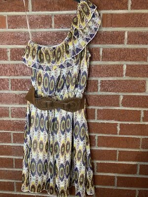 Rue 21 Juniors Dress One Shoulder Sheer Ikat Yellow Purple Small - Image 1 of 4
