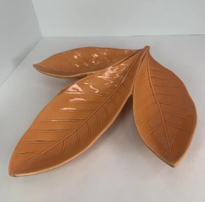 "Plato para servir de gres grande naranja de 15"" Vietri Leaf 3 partes hecho en Italia" Foto 1 de 4