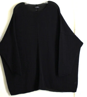 NOVO Blusa Suéter Túnica Eskandar O/S Preta Rica Malha de Seda Pesada 35" Longa Super Chique - Imagem 1 de 4