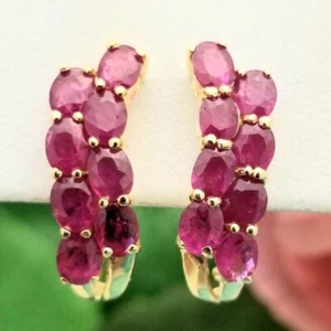 14K Oval Cluster Natural Ruby Drop Earrings-Yellow Gold- 3TCW+, 3/4'' Long - Picture 1 of 5