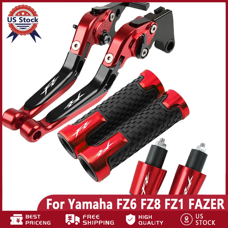 CNC For Yamaha FZ6 FZ1 FAZER Handle Grips Cap Brake Clutch Levers Black Sets RED Foto 1 de 1