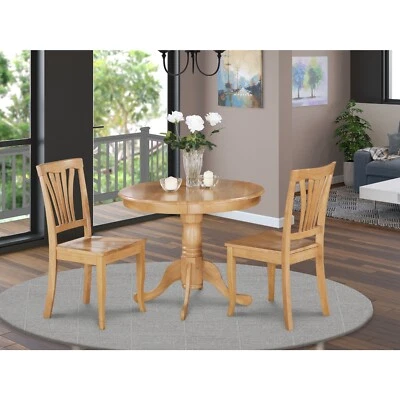 East West Furniture Anav3-oak-w 3-piece Kitchen Table Set Oak Finish Wood Seat - Image 1 of 4