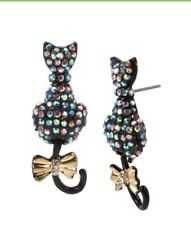 Betsey Johnson Two-tone Pave Cat Stud Earrings Black & Gold Tone Bl15a