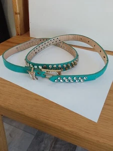 Vintage Western Turquoise Belt Covered In Rhinestones 42 Inches  Long - Picture 1 of 2