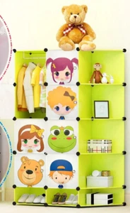 Green DIY 8-Cube Children's Wardrobe Modular Boxes Storage Organiser Shoes Toys - Picture 1 of 3