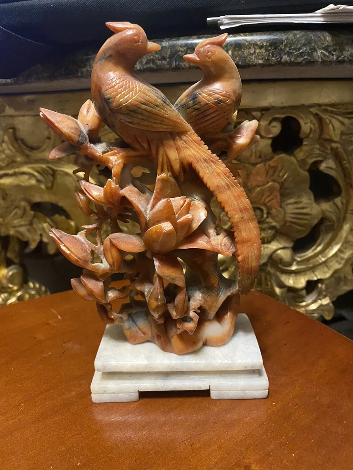 Antique Republic of China Coral Hardstone Bird Statue-Read Description Foto 1 de 4