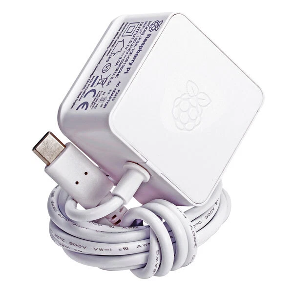 Raspberry Pi 4 Model B Official PSU, USB-C, 5.1V, 3A, UK Plug, White - Image 1 of 1