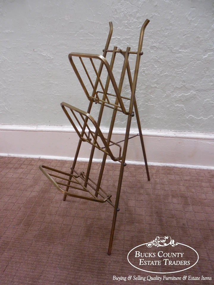 Mid Century Vintage Italian Brass Folding Collapsible Easel Magazine Stand Foto 1 de 4
