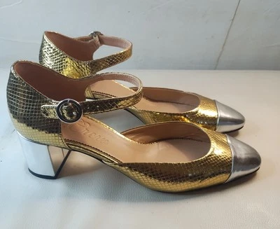  J. Tacones CREW Millie con correa al tobillo en cuero italiano en relieve de serpiente talla 9,5 Foto 1 de 4