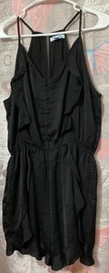 SHE + SKY Black Romper Shorts Ruffle Sheer Sleeveless Open Back Size Large - Picture 1 of 14