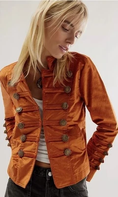 Chaqueta Blazer Militar Free People Terciopelo Naranja Steam Punk Talla Grande NUEVA $198 Foto 1 de 4