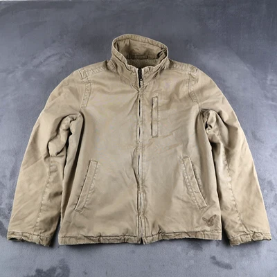 Chaqueta DE COLECCIÓN American Eagle Para Hombres L Beige Cremallera Lona Sherpa Forrada de Vellón Y2K Foto 1 de 4