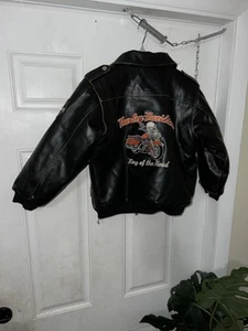 Harley-Davidson Youth Unisex Motorcycle Biker Jacket Black Faux Leather Size 7 - Picture 1 of 17