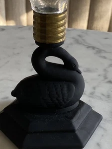 Gorgeous Fenton Heartlights Lamp 178/250 Swan Base Black Amethyst Satin White - Picture 1 of 18