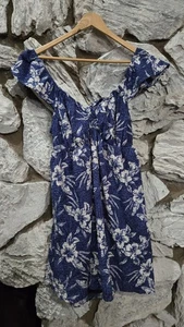 American Eagle Hawaii Strandkleid Damen L blau Kleid Rüschen V-Ausschnitt - Bild 1 von 8