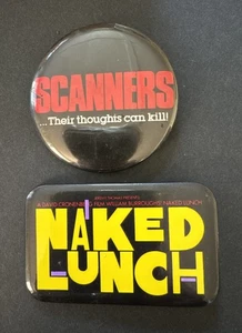 SCANNERS ‘80 & NAKED LUNCH ‘92 - 2 Vintage Promo MOVIE BUTTONS David Cronenberg - Picture 1 of 6