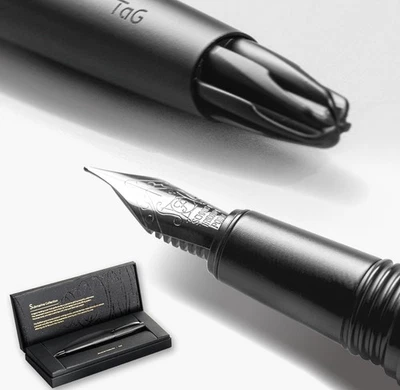Pluma Estilográfica Submarine Tag Plumín Fino Acero Negro Foto 1 de 4