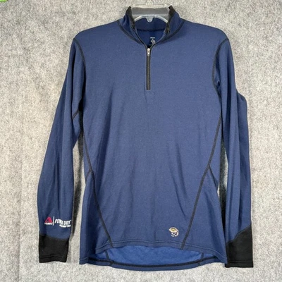 Camisa Mountain Hardwear Capa Base Para Hombre Mediana Azul Cuarto Cremallera Polartec Exterior Foto 1 de 4