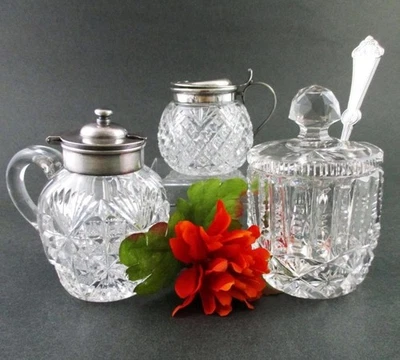 3 OLLAS MOSTAZA de vidrio cortado ABP + cuchara antigua JEWELL - Simpson, Hall, Miller & Co Foto 1 de 4