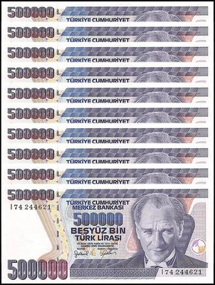Turkey 500000 Lira, L.1970 (1998 ND), P-212a.1, UNC Prefix I X 10 PCS - Image 1 of 2