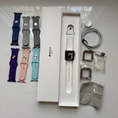 Apple Watch Series 3 38 mm Silver Aluminum Case 6 Sport Bands Smartwatch -... - Image 1 of 4