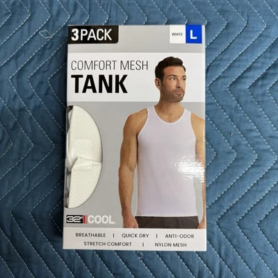 Paquete de 3 camisetas sin mangas 32 Degrees Cool de malla cómoda para hombre, blancas, talla L Foto 1 de 4