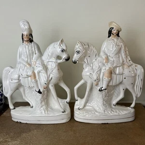 Antique Pair of Staffordshire Flatback ‘The Huntsman’ Scottish Nobles Horseback - Picture 1 of 15