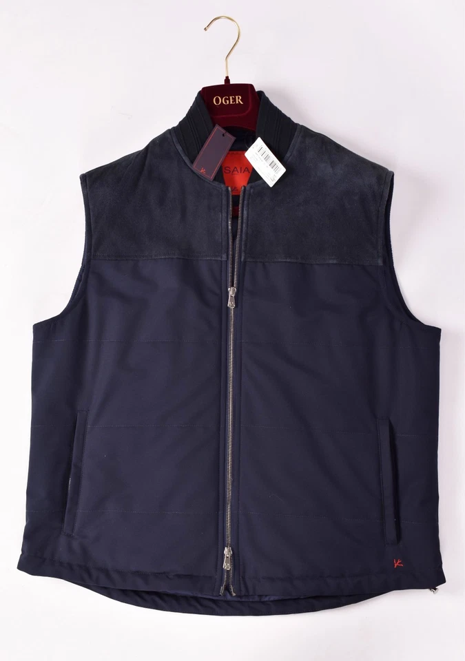 NEW $2300 ISAIA NAPOLI wool polyamide suede vest EU 54 US 44 blue - Image 1 of 4