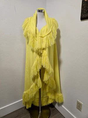 ВИНТАЖНЫЙ РУЧНОЙ РАБОТЫ МЕКСИКАНСКИЙ TELARES AJIJIC ЖЕЛТЫЙ СПЛЕТЕННЫЙ БАХРОМОЙ КРАЯ МАКСИ ЖИЛЕТ - Изображение 1 из 4