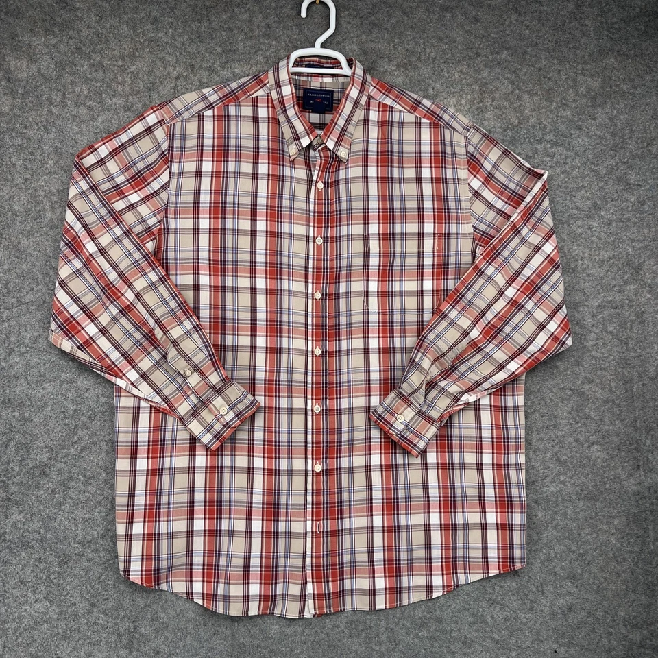 Saddlebred Button Down Shirt Mens 2XLT Red Beige Plaid  Long Sleeve Easy Care - Image 1 of 4