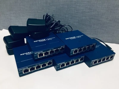 (Lot of 5) Netgear GS105 V5 Prosafe 5 Port Gigabit Switch w/ Adapters - Image 1 of 4