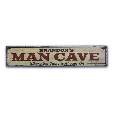 Regalo para amante de los deportes, letrero personalizado de cueva de hombre - letrero de madera angustiado Foto 1 de 2