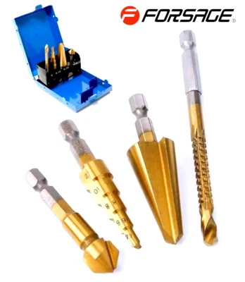Coffret 1 foret 1 foret à étages + 2 fraises HSS424  6 pans 1/4" FORSAGE F-44705 - Photo 1/4