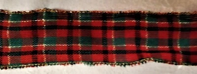 New Wire Edged, Bendable Garland / Ribbon - Red Plaid w/Gold - 12'L x 2"W - Image 1 of 3