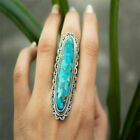 sz6-10 Vintage Band Gemstone Rings Green Gift Ring Turquoise Retro Jewelry Large