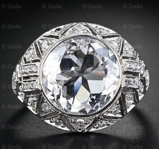 3.7 Ct Off White Round Moissanite Engagement Art Deco 925 Sterling Silver Ring