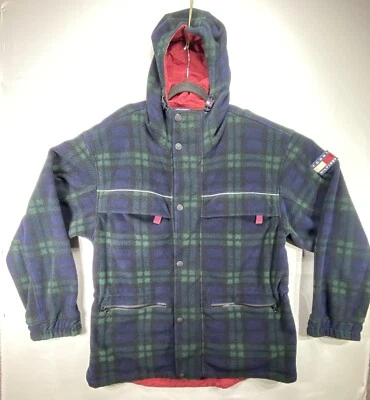 Винтажный Tommy Hilfiger пальто клетку молнии и пуговицы зеленый синий Rn 77806 размер L - Изображение 1 из 4