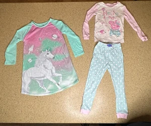 Girls 4T Pajamas Lot Of 2 Peppa Pig Unicorn Long Sleeve Night Gown - Picture 1 of 11